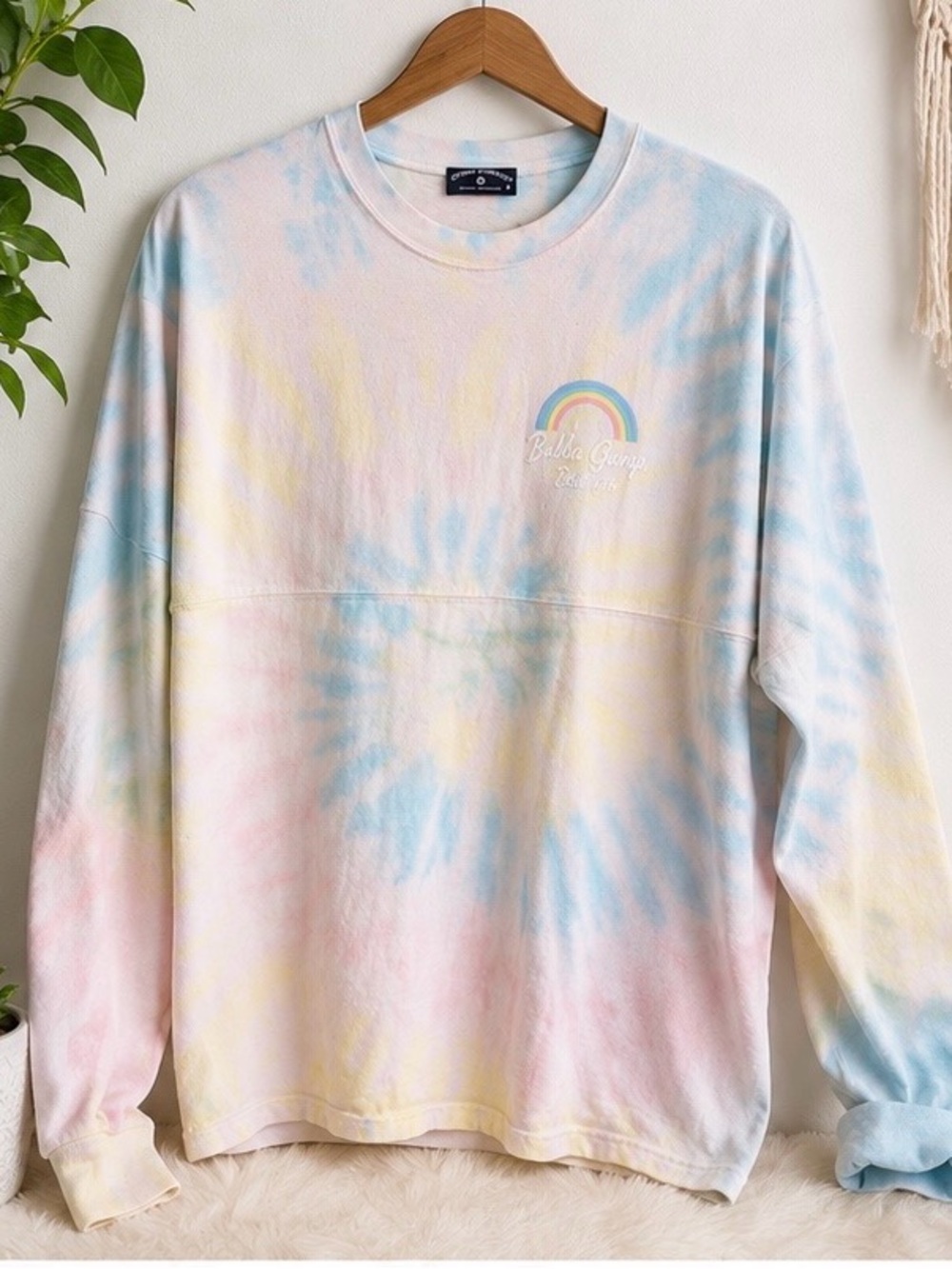Bubba Gump Co Pastel Tie-Dye Long Sleeve Tee with Rainbow Graphic